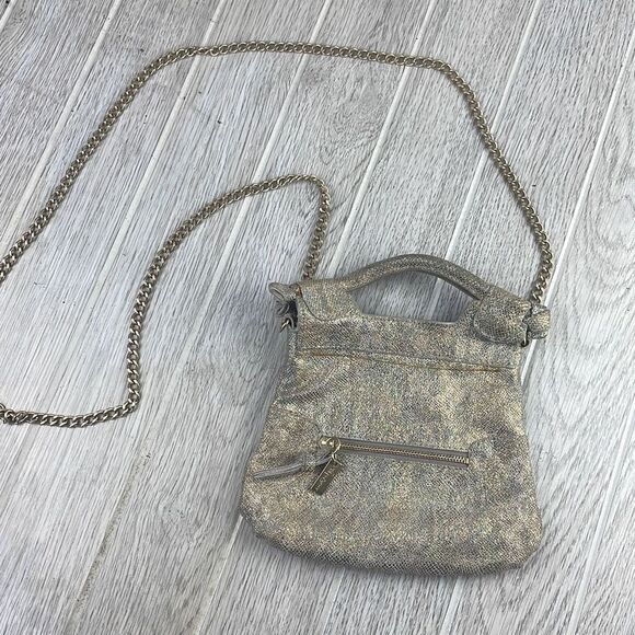 Foley & Corinna Iridescent Glittery Gold Chain Link Handle Crossbody Small Purse - Picture 3 of 12